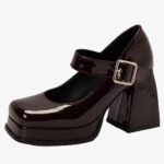 Mocassin mary janes vernis avec un gros talon carré et semelle épaisse
